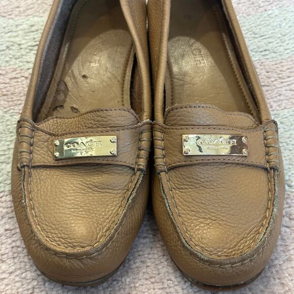 Coach Fredrica Tan Pebbled Leather Driving Loafers Slip-On Flats Preppy Heritage - Picture 2 of 8